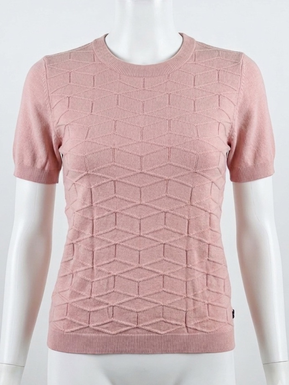 Kamiseta Pink Textured Short Sleeve Knit Sweater Top Size L For layering in Fall